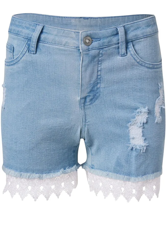 LACE TRIM JEAN SHORTS Light Wash Women VENUS Shorts