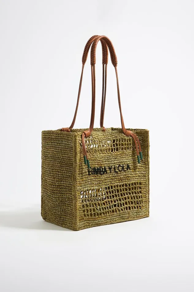 Large Khaki Raffia Tote Bag Khaki Women Bimba Y Lola Shoppers