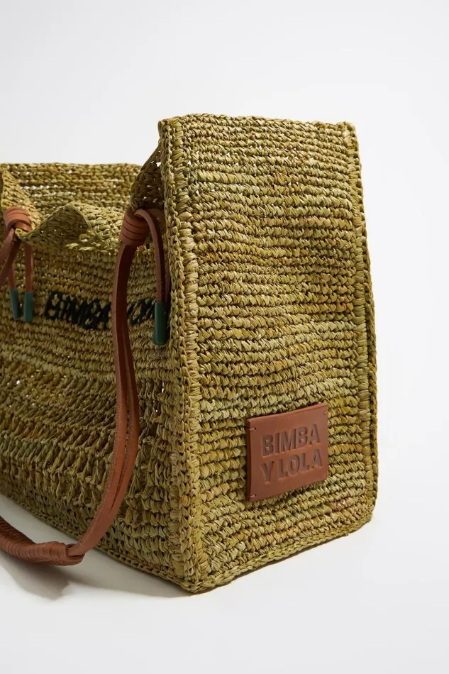 Large Khaki Raffia Tote Bag Khaki Women Bimba Y Lola Shoppers Large Khaki Raffia Tote Bag Khaki Women Bimba Y Lola Shoppers