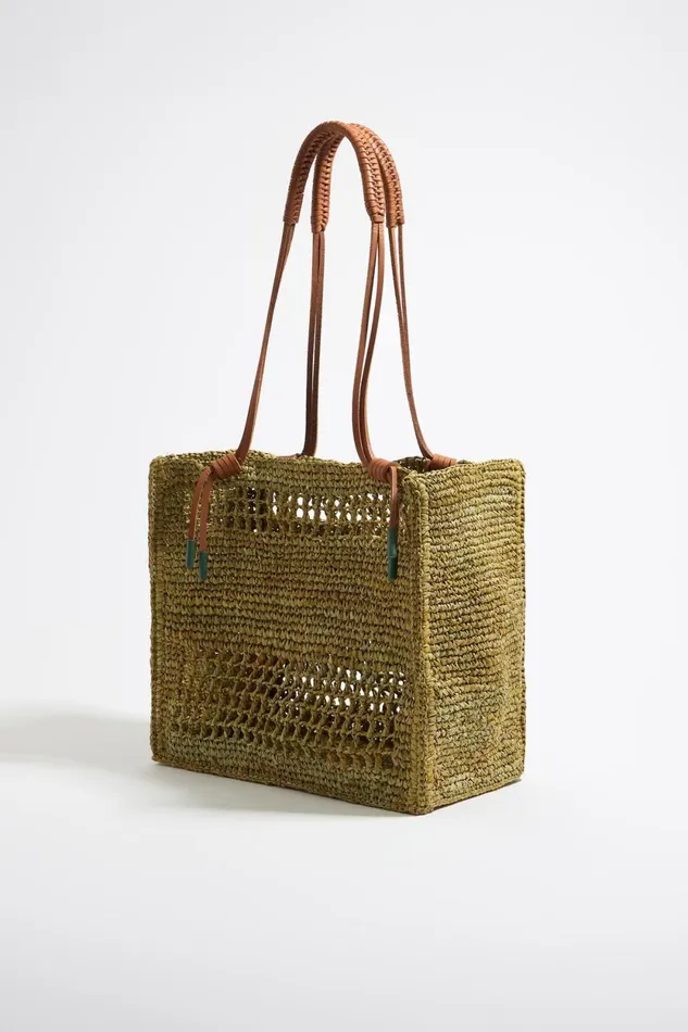 Large Khaki Raffia Tote Bag Khaki Women Bimba Y Lola Shoppers Large Khaki Raffia Tote Bag Khaki Women Bimba Y Lola Shoppers