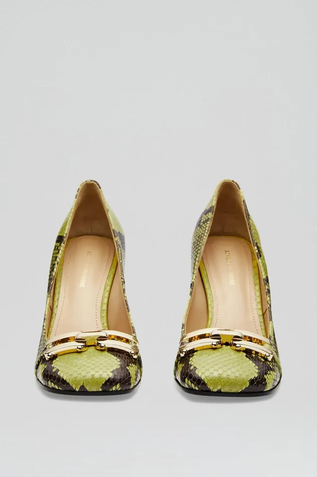 Leather Women Scanlan Theodore GOLD TRIM SQUARE TOE PUMP 95 Vert