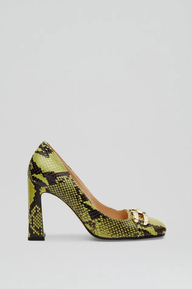 Leather Women Scanlan Theodore GOLD TRIM SQUARE TOE PUMP 95 Vert Leather Women Scanlan Theodore GOLD TRIM SQUARE TOE PUMP 95 Vert