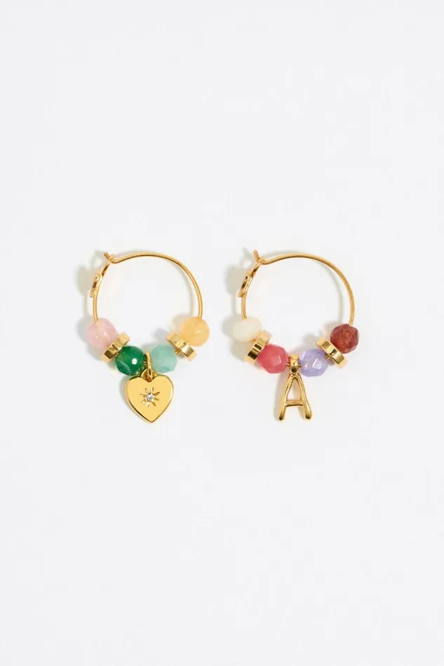 Letter A Multicolor Stones Earrings Gold Women Bimba Y Lola Jewelry