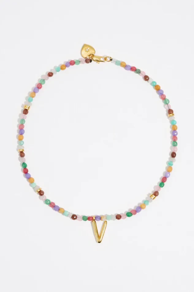 Letter V Multicolor Stones Necklace Gold Women Bimba Y Lola Alphabet