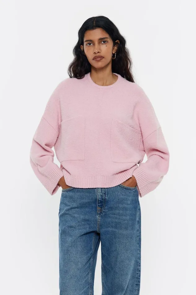 Light Pink Boxy Pockets Sweater Pink Women Bimba Y Lola Knitwear