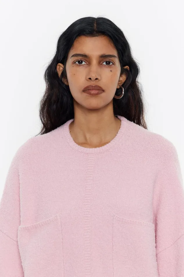 Light Pink Boxy Pockets Sweater Pink Women Bimba Y Lola Knitwear Light Pink Boxy Pockets Sweater Pink Women Bimba Y Lola Knitwear
