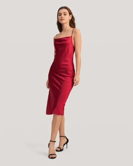 Lilysilk Cowl Neck Champagne Silk Slip Dress US Online Women Jumpsuits Lilysilk Dresses