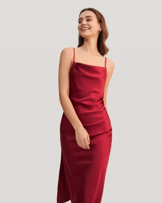 Lilysilk Cowl Neck Champagne Silk Slip Dress US Online Women Jumpsuits Lilysilk Dresses