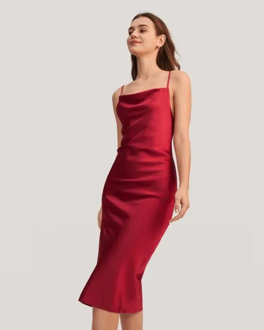 Lilysilk Cowl Neck Champagne Silk Slip Dress US Online Women Jumpsuits Lilysilk Dresses