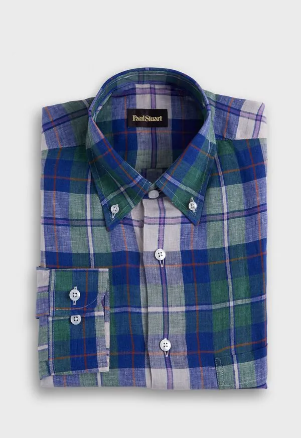 Linen Plaid Sport Shirt PurpleGreen Mens Sport Shirts Paulstuart