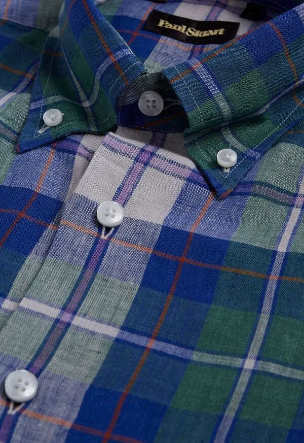 Linen Plaid Sport Shirt PurpleGreen Mens Sport Shirts Paulstuart Linen Plaid Sport Shirt PurpleGreen Mens Sport Shirts Paulstuart