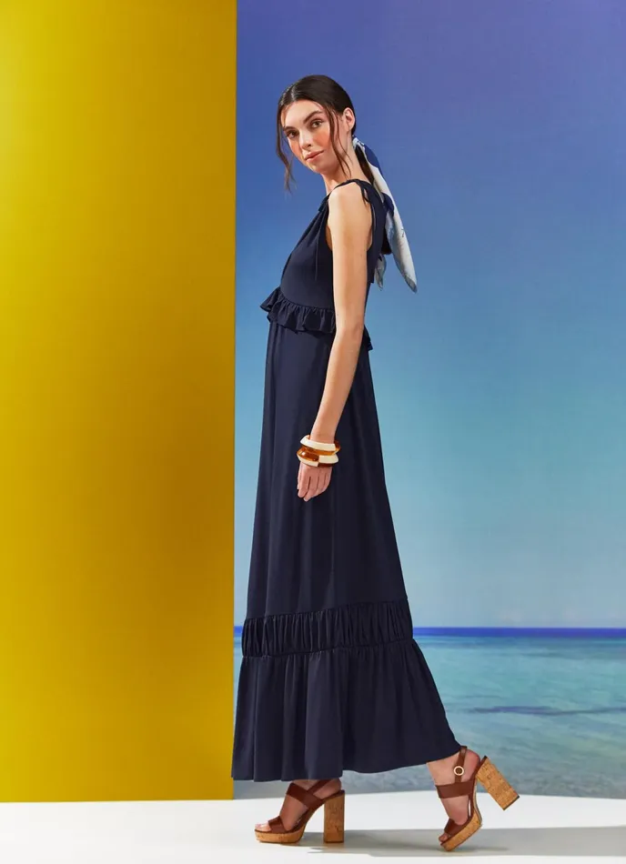 LK Bennett Amelia Navy CottonModal Maxi Dress Women Dresses