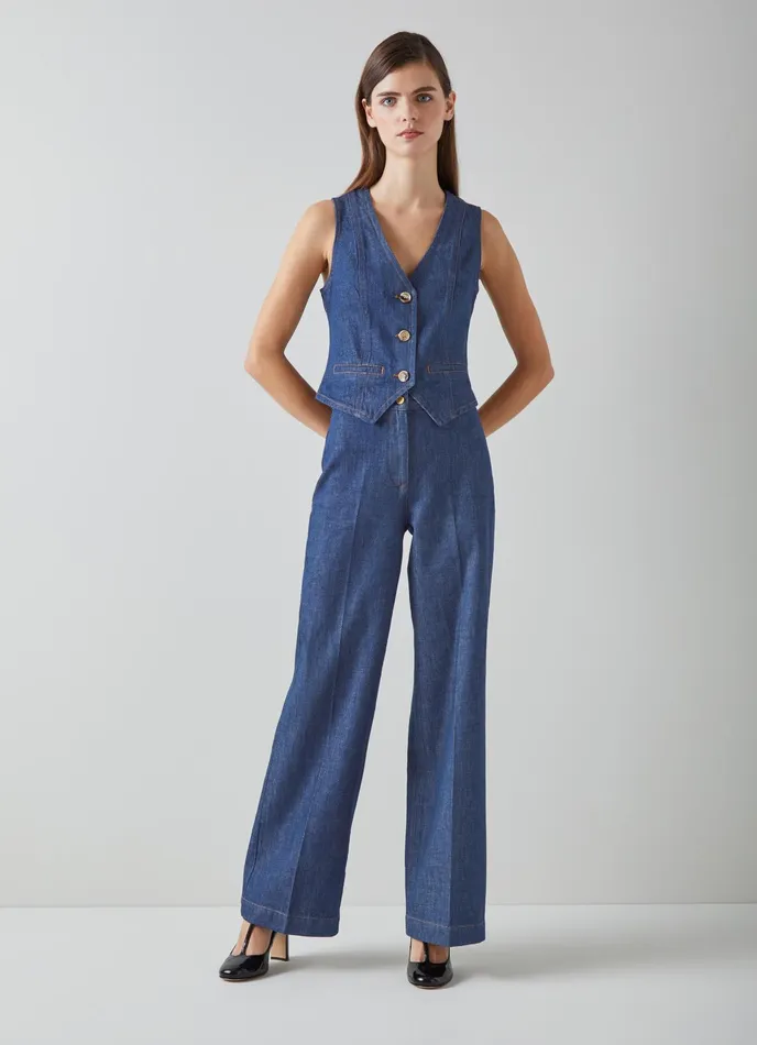 LK Bennett Ami Organic Cotton Denim WideLeg Trousers Women Trousers