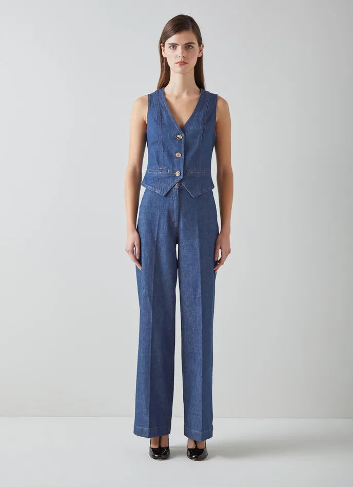 LK Bennett Ami Organic Cotton Denim WideLeg Trousers Women Trousers