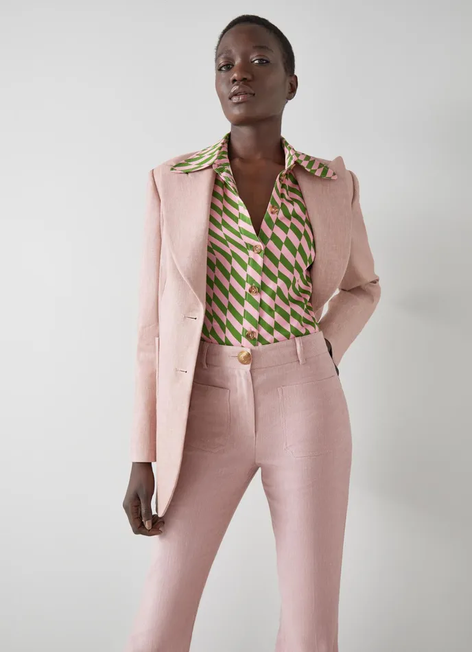 LK Bennett Avery Pink Italian LinenCotton Jacket Women Coats and Jackets
