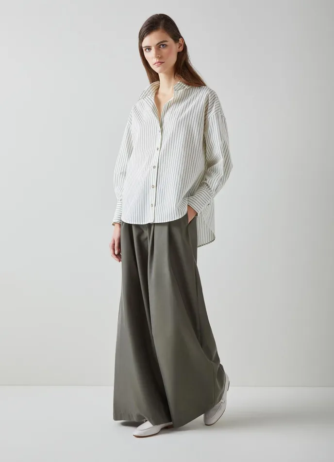 LK Bennett Bextor Cream And Green Stripe Italian ViscoseCotton Shirt Women Tops