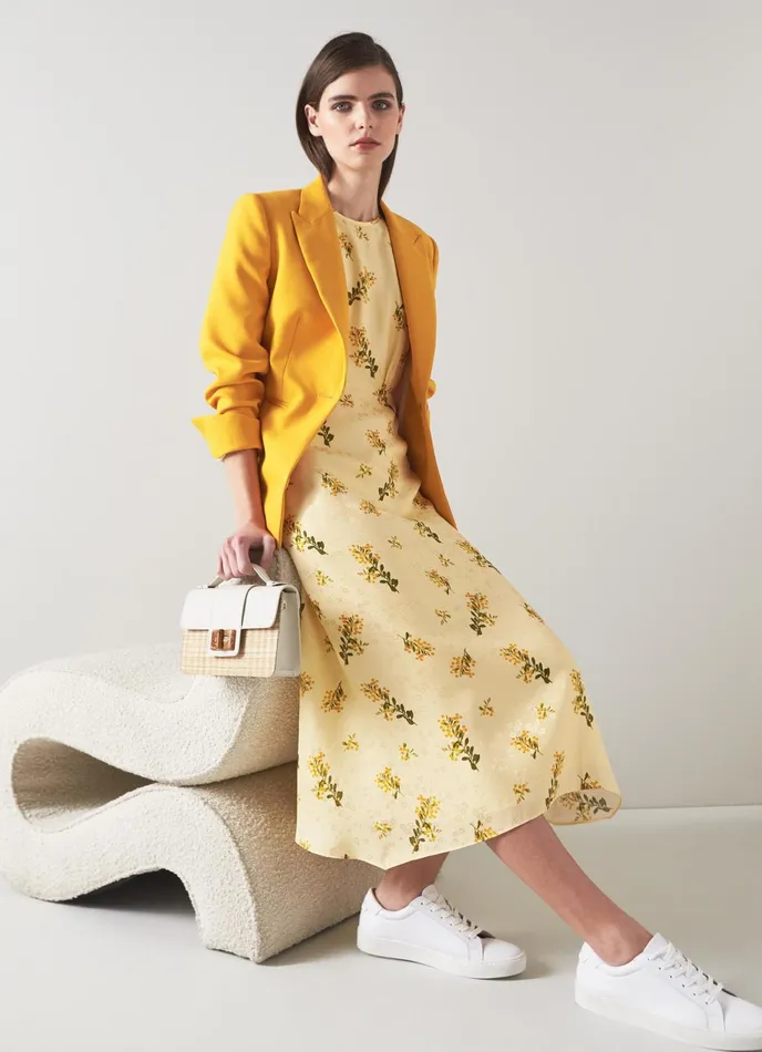 LK Bennett Boyd Lilac And Red Cherry Blossom Print Silk Jacquard Dress Women Dresses