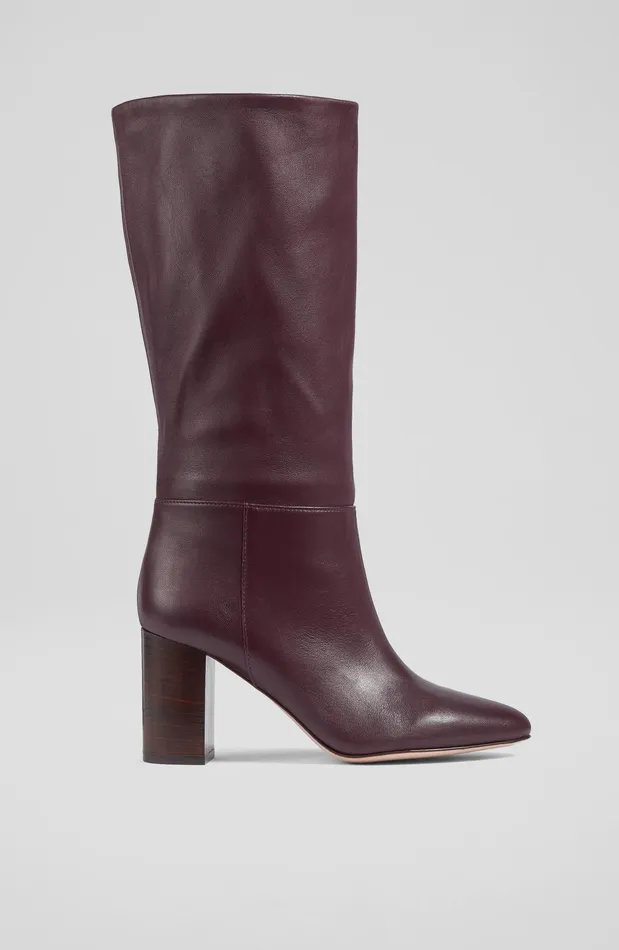 LK Bennett Brogan Wine Leather Slouchy Knee Boots Women Boots
