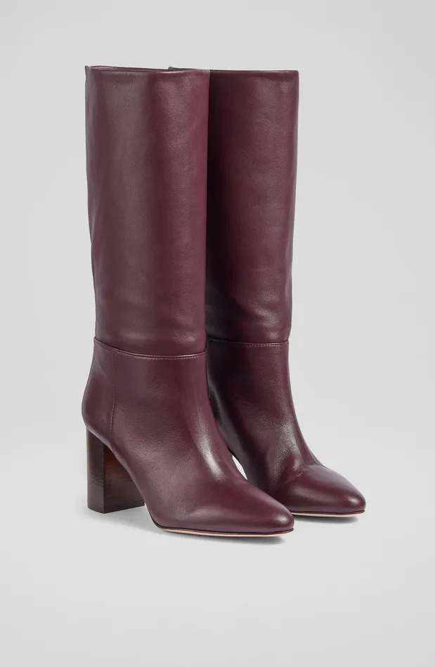 LK Bennett Brogan Wine Leather Slouchy Knee Boots Women Boots