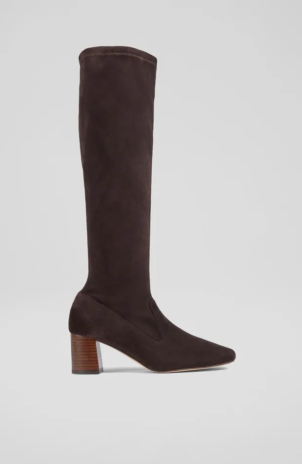 LK Bennett Davina Chocolate Stretch Suede KneeHigh Boots Women Boots