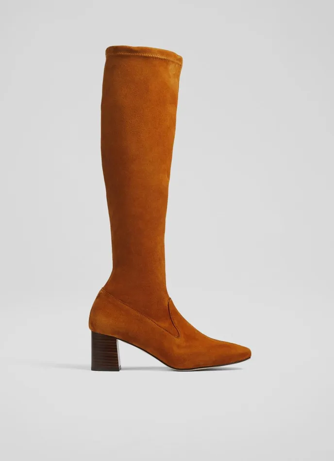 LK Bennett Davina Chocolate Stretch Suede KneeHigh Boots Women Boots