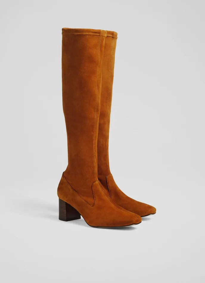 LK Bennett Davina Chocolate Stretch Suede KneeHigh Boots Women Boots