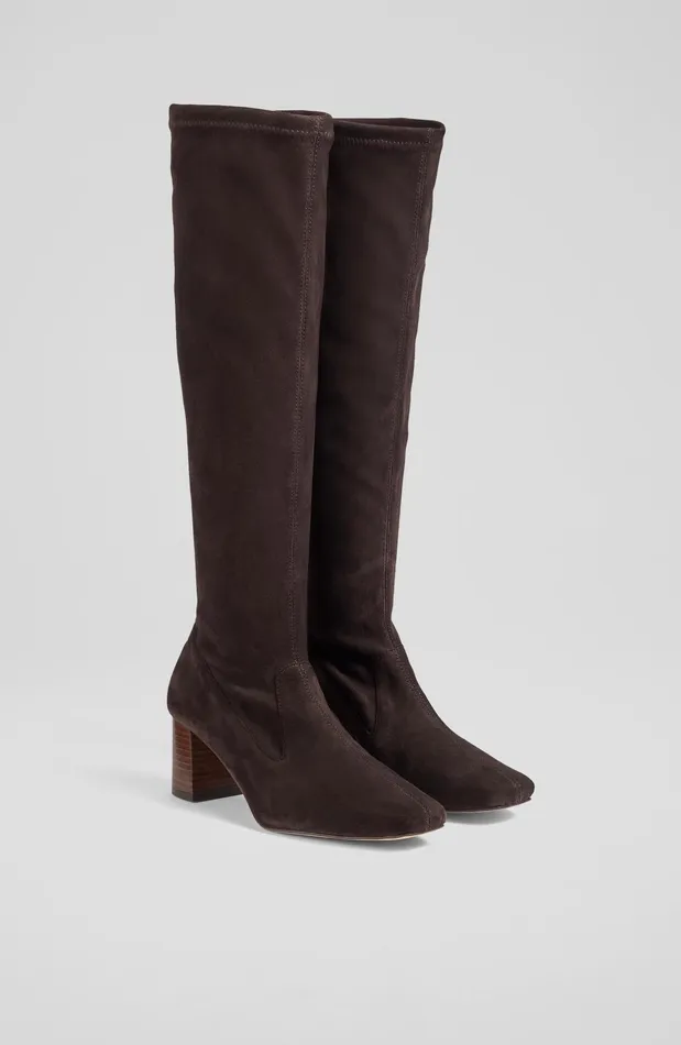 LK Bennett Davina Chocolate Stretch Suede KneeHigh Boots Women Boots