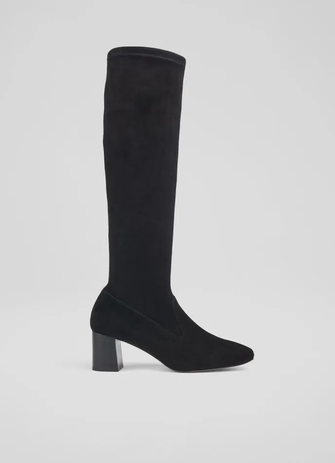 LK Bennett Davina Chocolate Stretch Suede KneeHigh Boots Women Boots