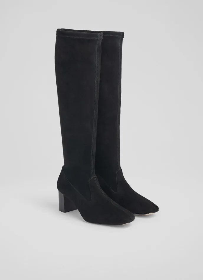 LK Bennett Davina Chocolate Stretch Suede KneeHigh Boots Women Boots