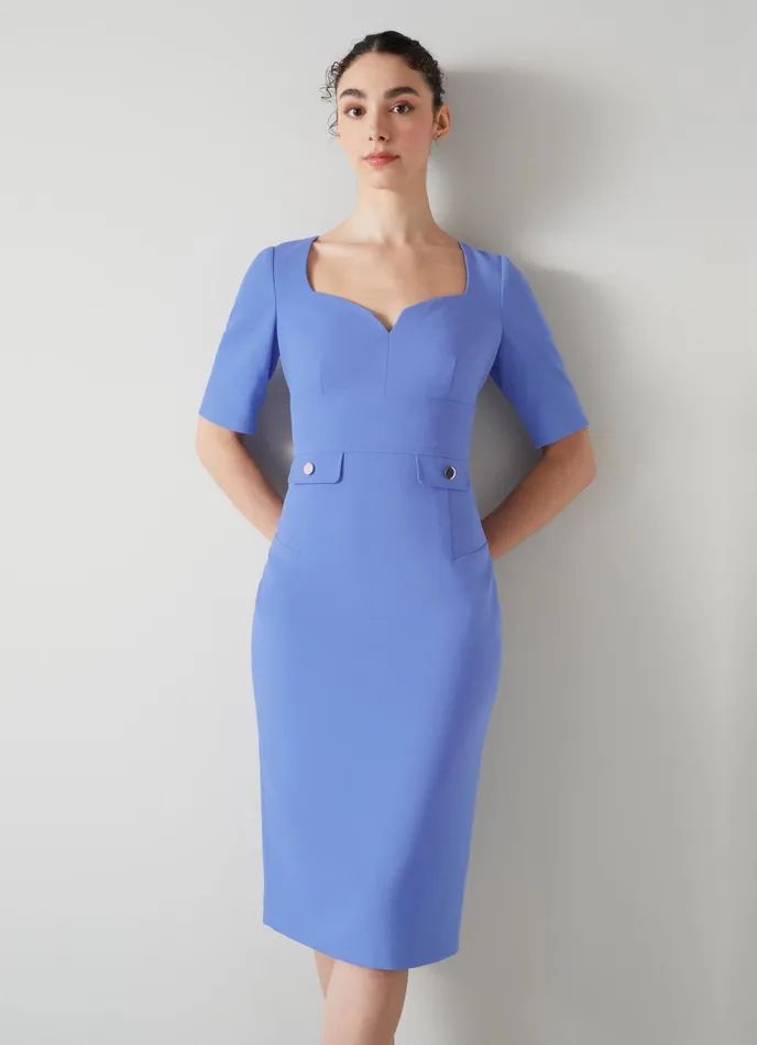 LK Bennett Diana Blue Crepe Shift Dress Women Dresses