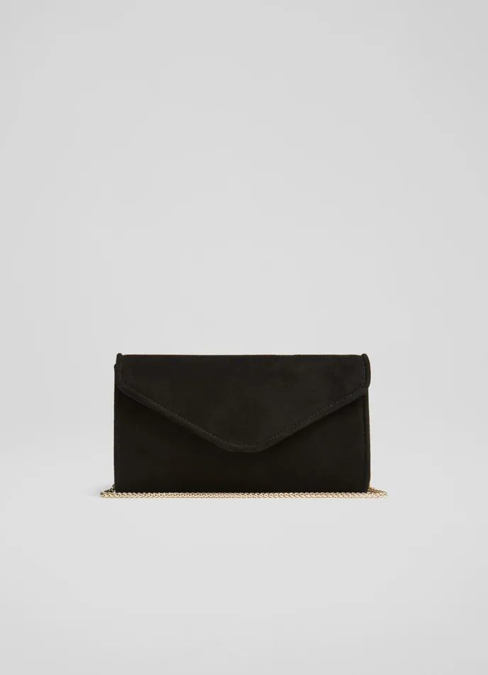 LK Bennett Dominica Black Suede Clutch Bag Women Clutch Bags