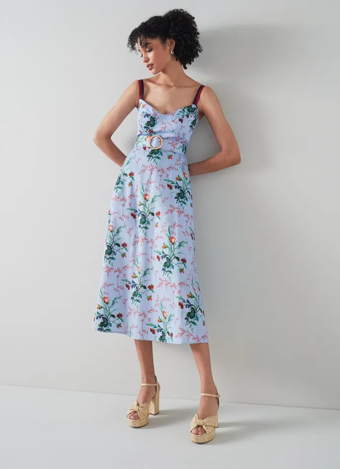 LK Bennett Eleni Blue Cotton Meadow Scene Sun Dress Women Dresses