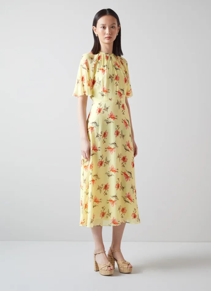 LK Bennett Elowen Purple And Peach Animal Print Midi Dress Women Dresses