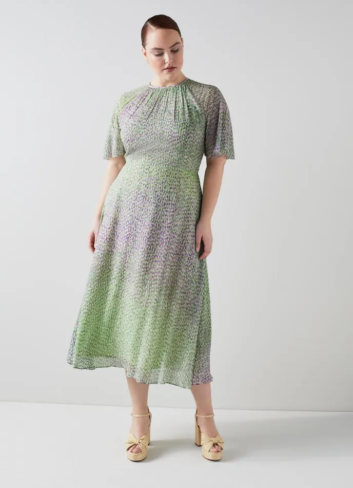 LK Bennett Elowen Purple And Peach Animal Print Midi Dress Women Dresses