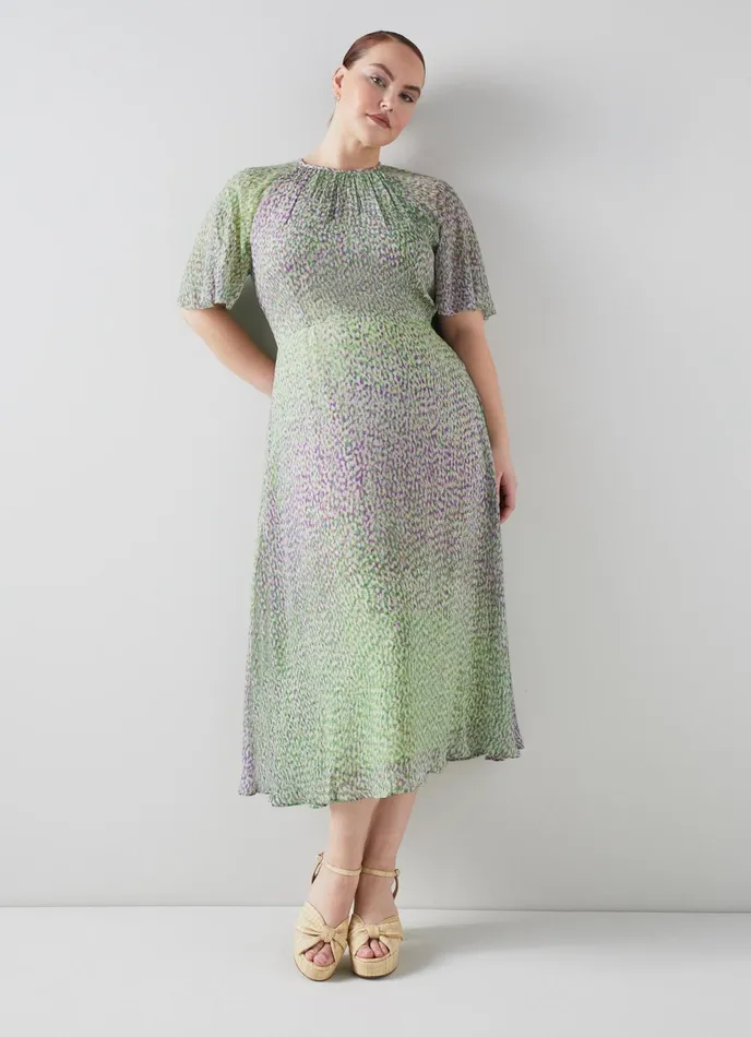 LK Bennett Elowen Purple And Peach Animal Print Midi Dress Women Dresses