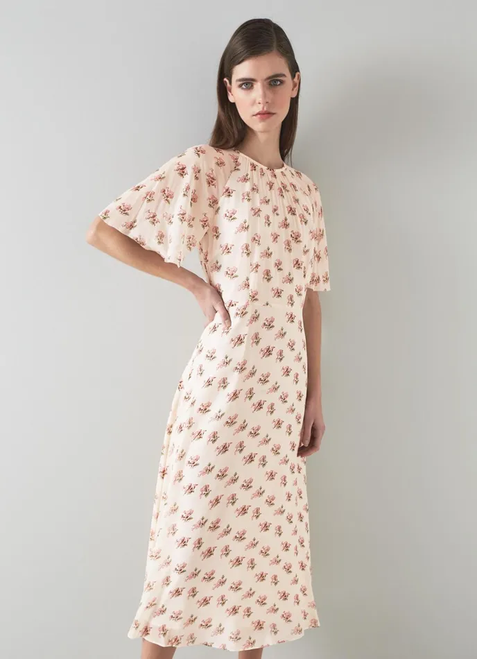 LK Bennett Elowen Purple And Peach Animal Print Midi Dress Women Dresses