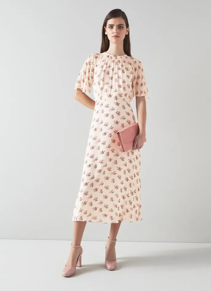 LK Bennett Elowen Purple And Peach Animal Print Midi Dress Women Dresses