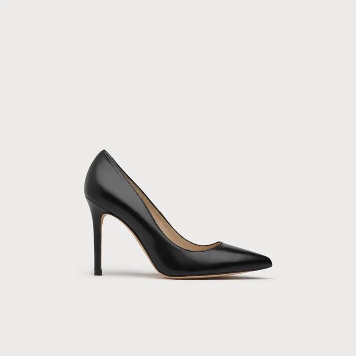 LK Bennett Fern Black Kid Leather Pointed Toe Courts Women Court Shoes