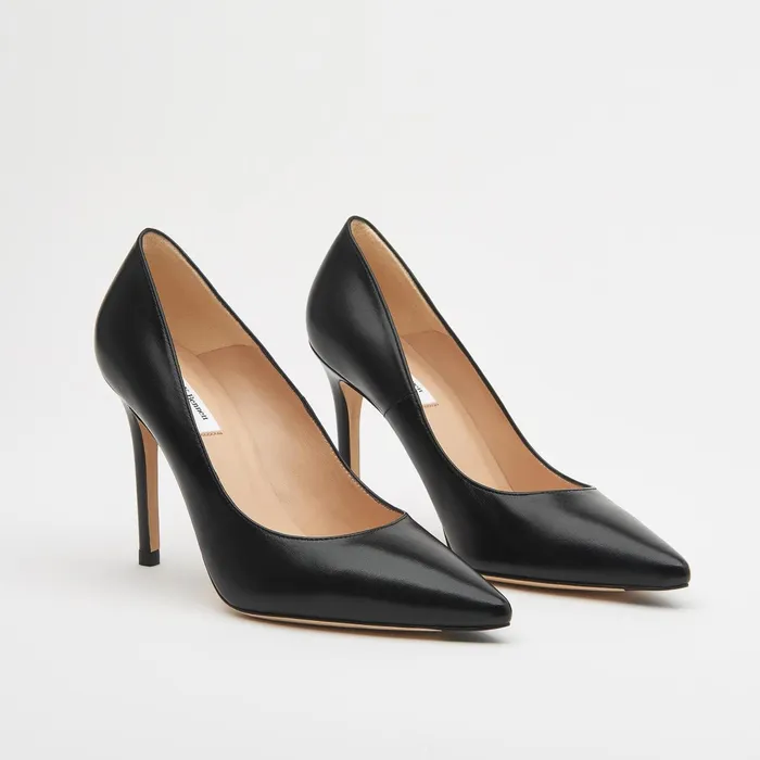 LK Bennett Fern Black Kid Leather Pointed Toe Courts Women Court Shoes