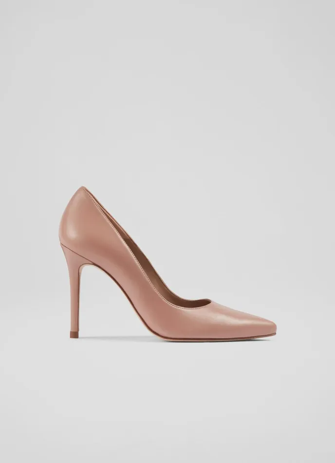 LK Bennett Fern Rose Pink Leather Pointed Toe Courts Women Court Shoes