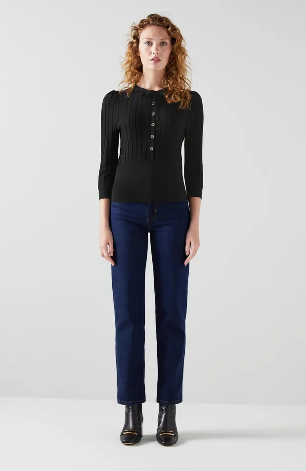 LK Bennett Freida Black Pointelle Knit Top Women Knitwear