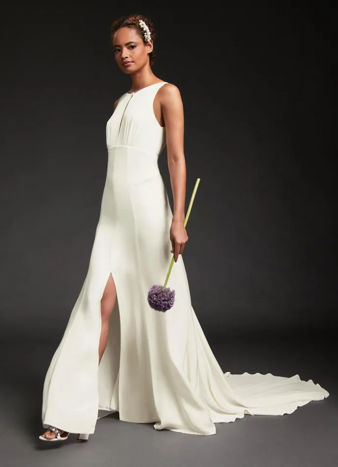 LK Bennett Hyacinth Ivory Low Back Long Train Wedding Dress Women Dresses