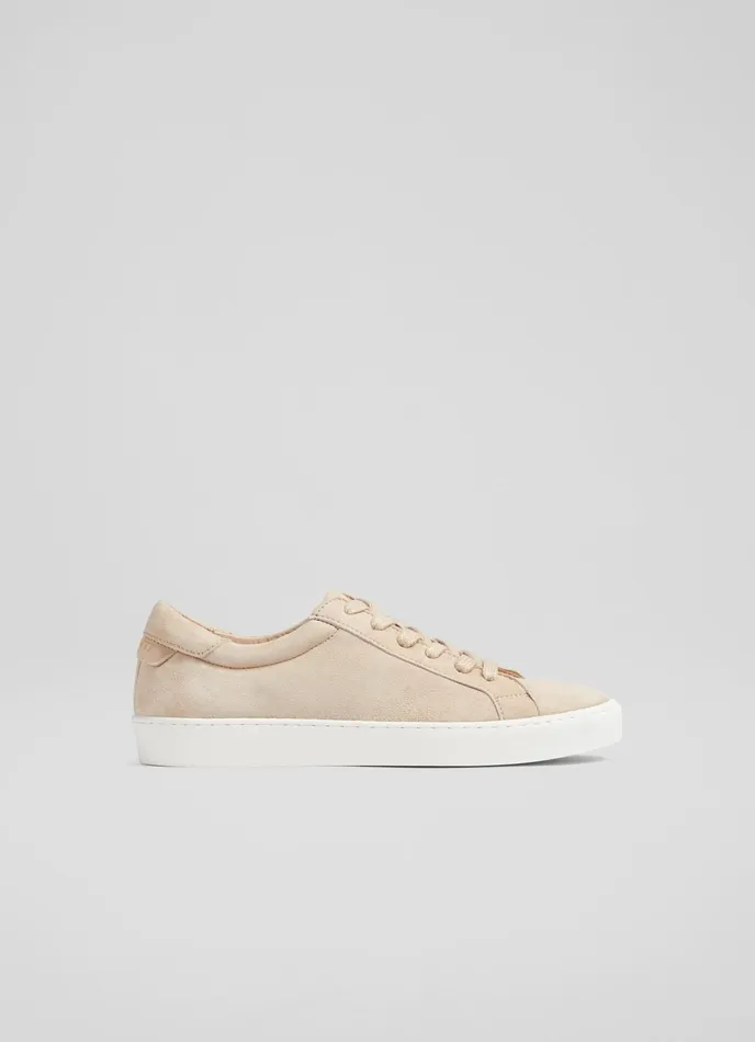 LK Bennett Jasper Beige Suede LaceUp Trainers Women Trainers