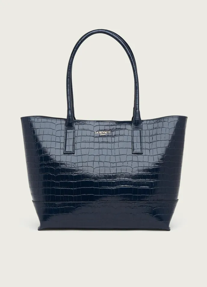 LK Bennett Lacey Black CrocEffect Leather Tote Bag Women Tote Bags