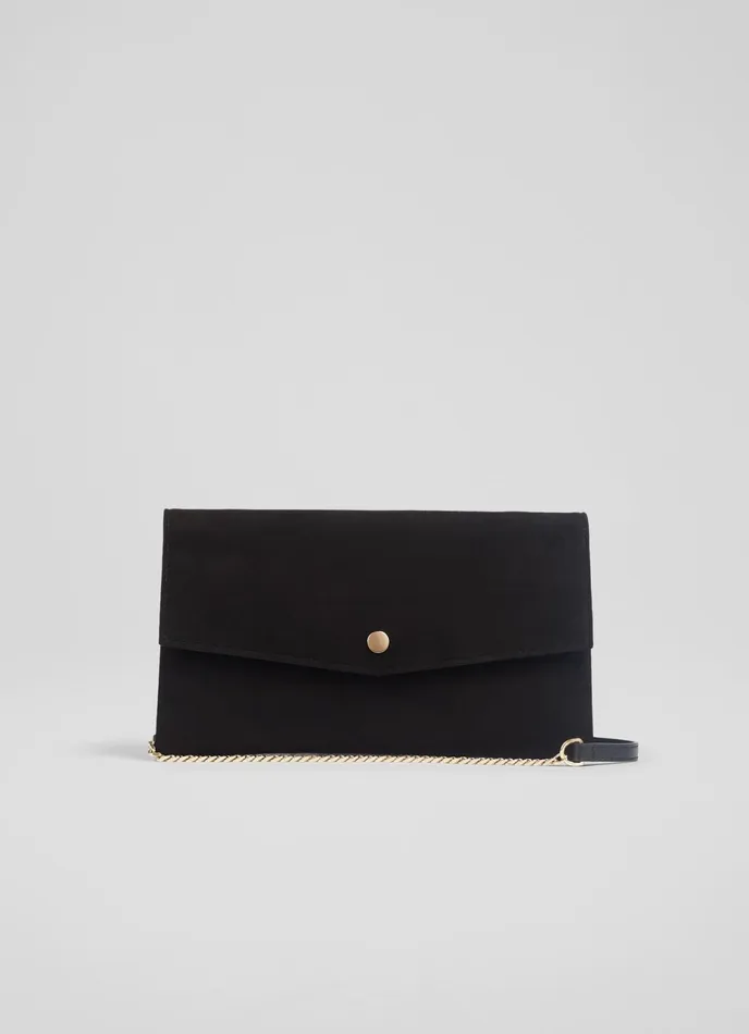 LK Bennett Layla Black Suede Envelope Clutch Women Clutch Bags