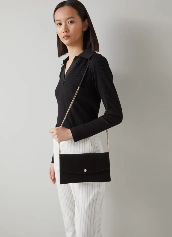 LK Bennett Layla Black Suede Envelope Clutch Women Clutch Bags