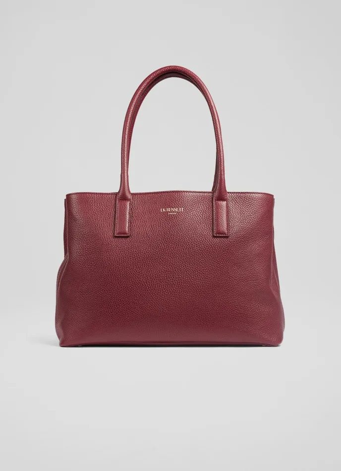 LK Bennett Lillian Burgundy Grainy Leather Tote Bag Women Tote Bags
