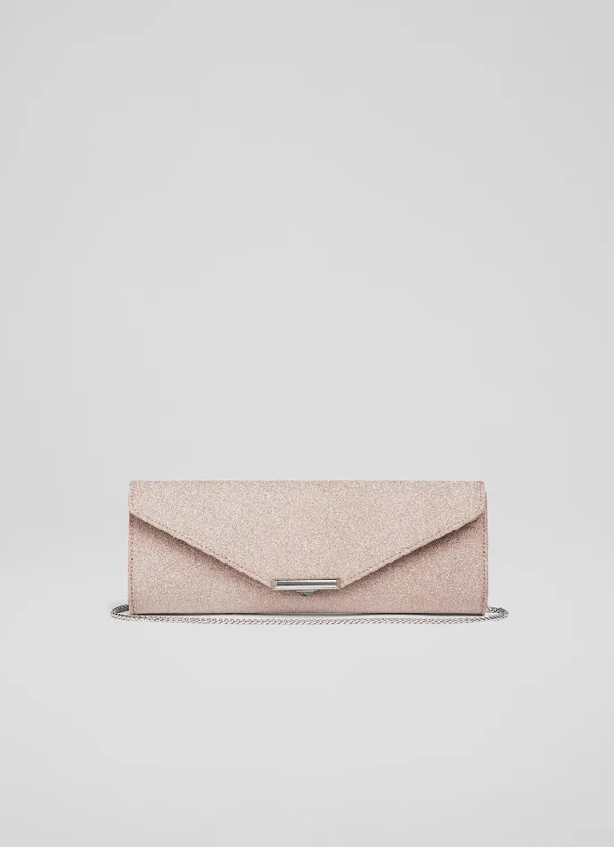 LK Bennett Lucille Rose Fine Glitter Clutch Bag Women Clutch Bags