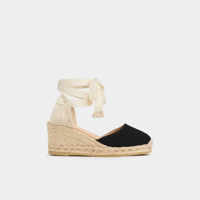 LK Bennett Maureene Black Canvas Espadrille Wedges Women Sandals