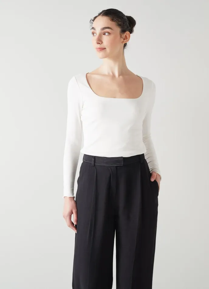LK Bennett May Ivory Lenzing Ecovero Viscose Square Neck Top Women Tops